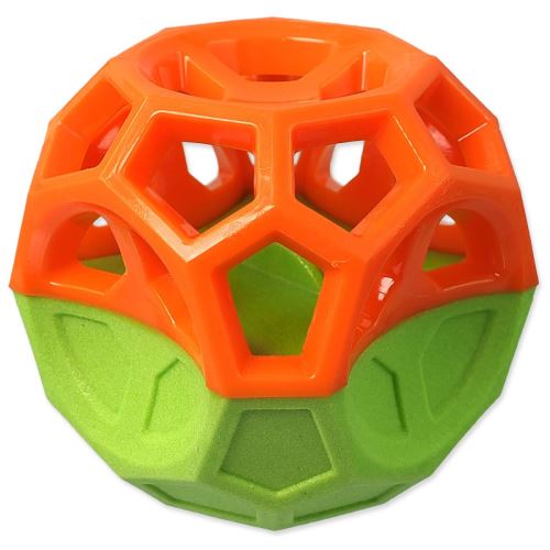 Játék DOG FANTASY labda geometriai formákkal, fütyülő narancs-zöld 8,5 cm