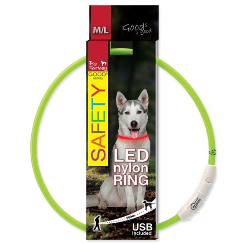 Nyakörv DOG FANTASY LED nejlon zöld M-L 1 db