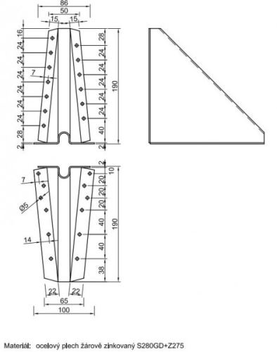 Tartószerkezet BV/P 05-43/200, 200mm, ZAR statikus lyukakkal / csomag 1 db