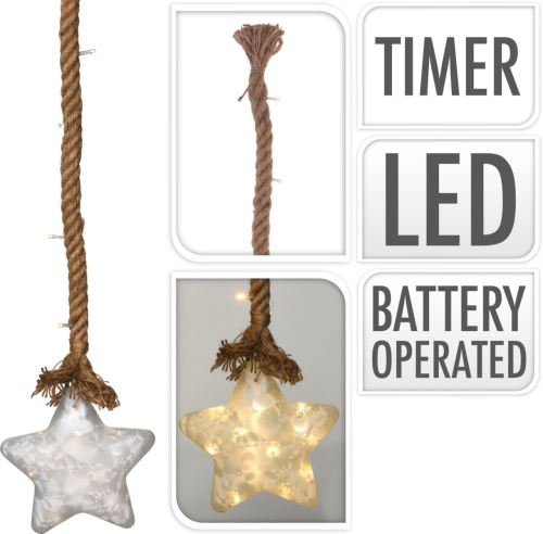 LED STAR lámpa mérete 20cm, 95cm-es kötélen, időzítővel, üveggyöngy, üveggyöngy
