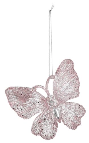 Karácsonyi pillangó dekoráció 11cm műanyag rózsaszín (2db)