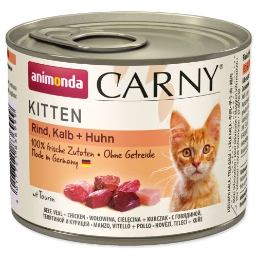 Carny Kitten marha + borjú + csirke konzerv 200 g