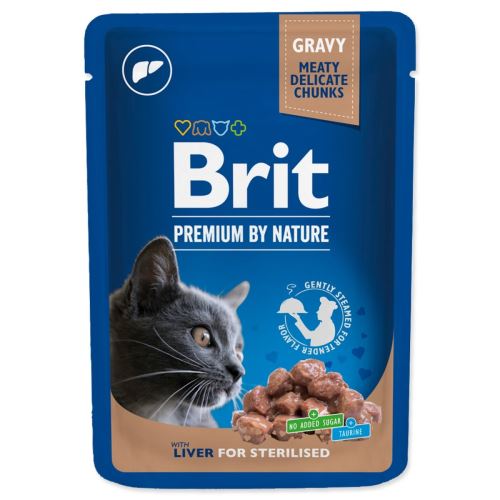 BRIT Prémium darabok mártásban májjal sterilizált macskáknak 100 g