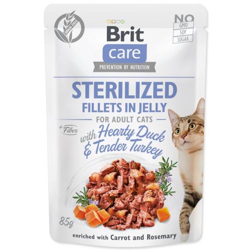 BRIT Care Cat Pouch STERILIZÁLT - Szíves kacsa és zsenge pulyka zselében 85 g