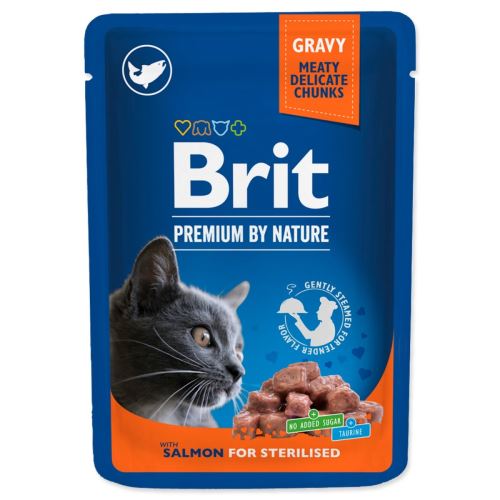 BRIT Prémium szaftos lazacos szelet sterilizált macskáknak 100 g