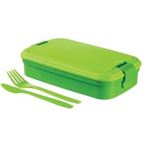 Uzsonnás doboz LUNCH & GO 23x14x7cm.+ evőeszközök, műanyag zöld