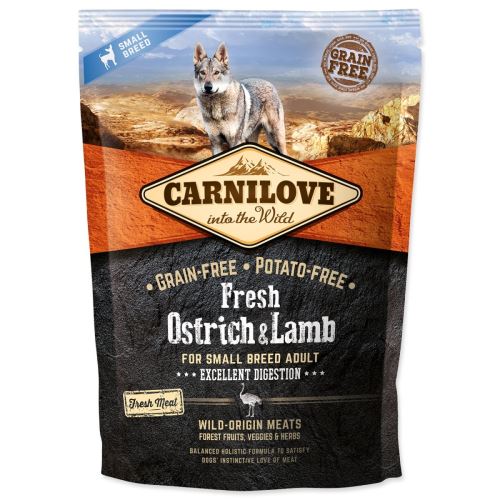 CARNILOVE Friss strucc és bárány kiváló emésztés kis termetű kutyáknak 1,5 kg