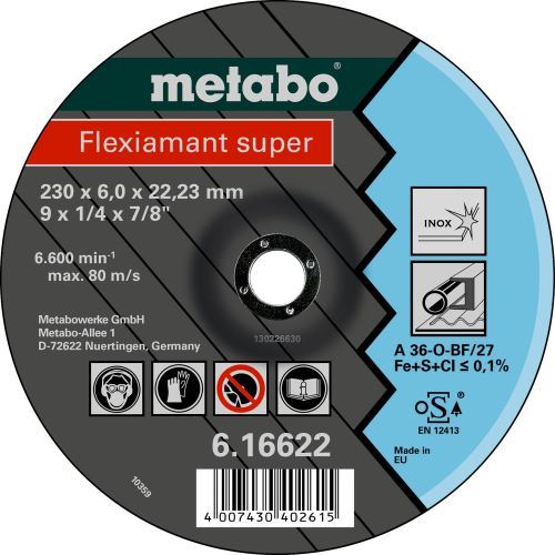 METABO Csiszolókorong – rozsdamentes acél 180x6x22,2 mm 616610000