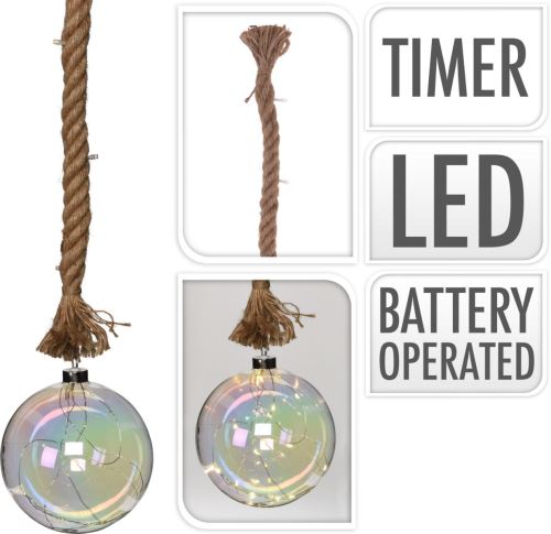 Világítás LED KOULE átmérője 20cm, 95cm-es kötélen, időzítővel, üveggyöngy, üveggyöngy