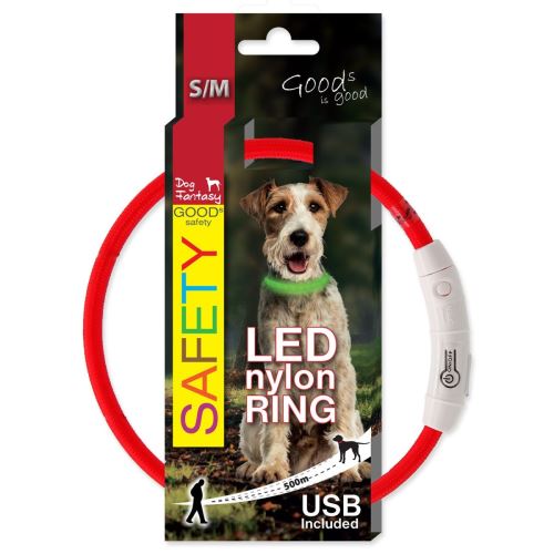 Nyakörv DOG FANTASY LED nylon piros S-M 1 db