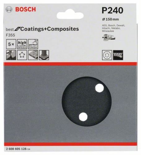 BOSCH F355 csiszolópapír, 5 db, 150 mm, 240 2608605128